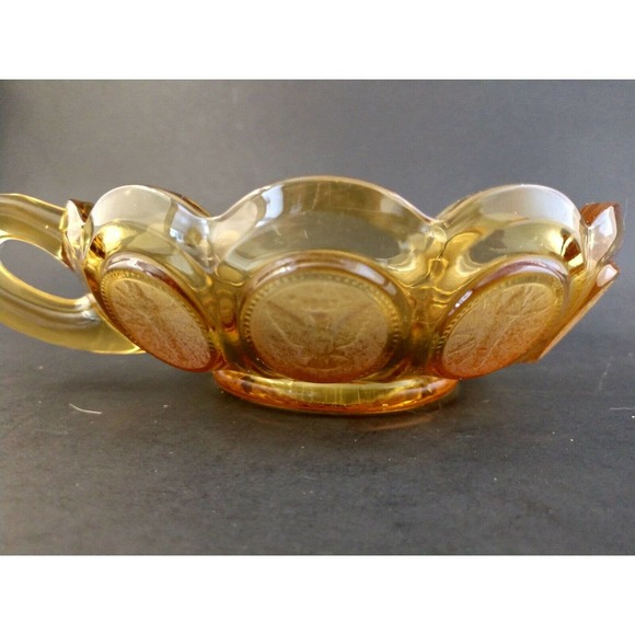 VINTAGE Fostoria Coin Dot Single Handled Candy Dish Amber Fall Decor Elegant - Picture 5 of 9
